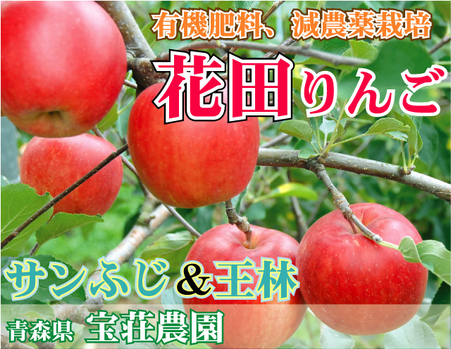 有機肥料使用、減農薬栽培のうまい花田りんご